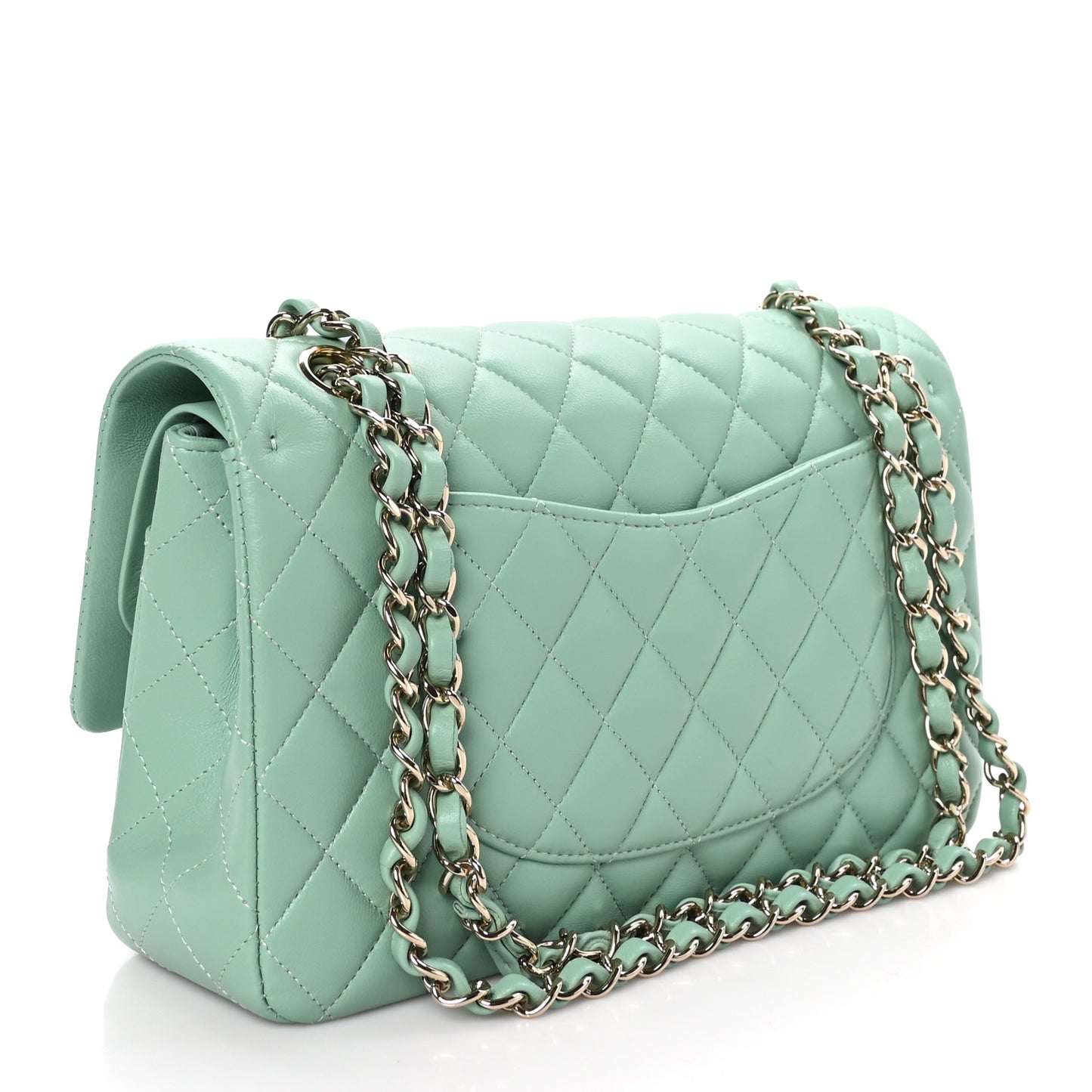 Lambskin Quilted Medium Double Flap Light Green