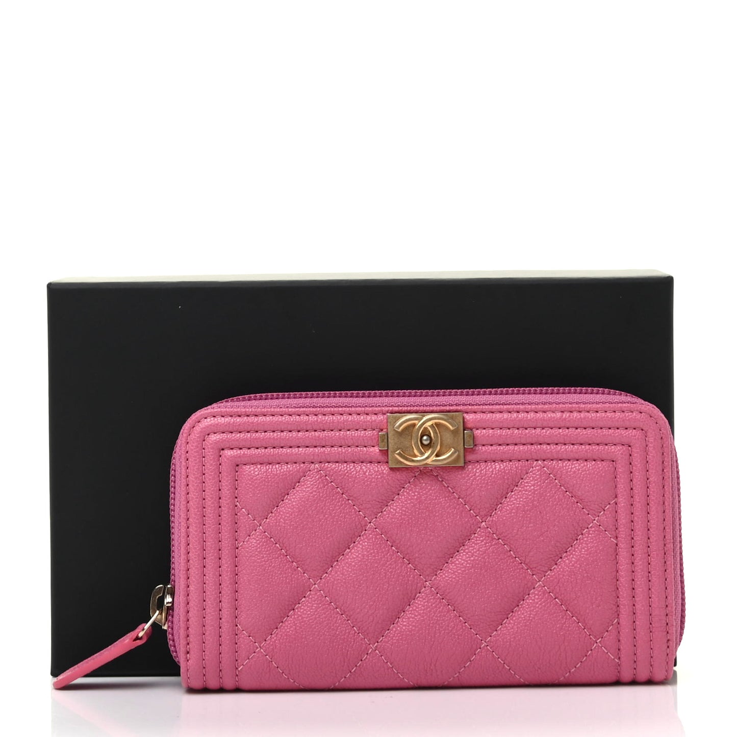 Caviar Quilted Boy Small Zip Around Wallet Pink