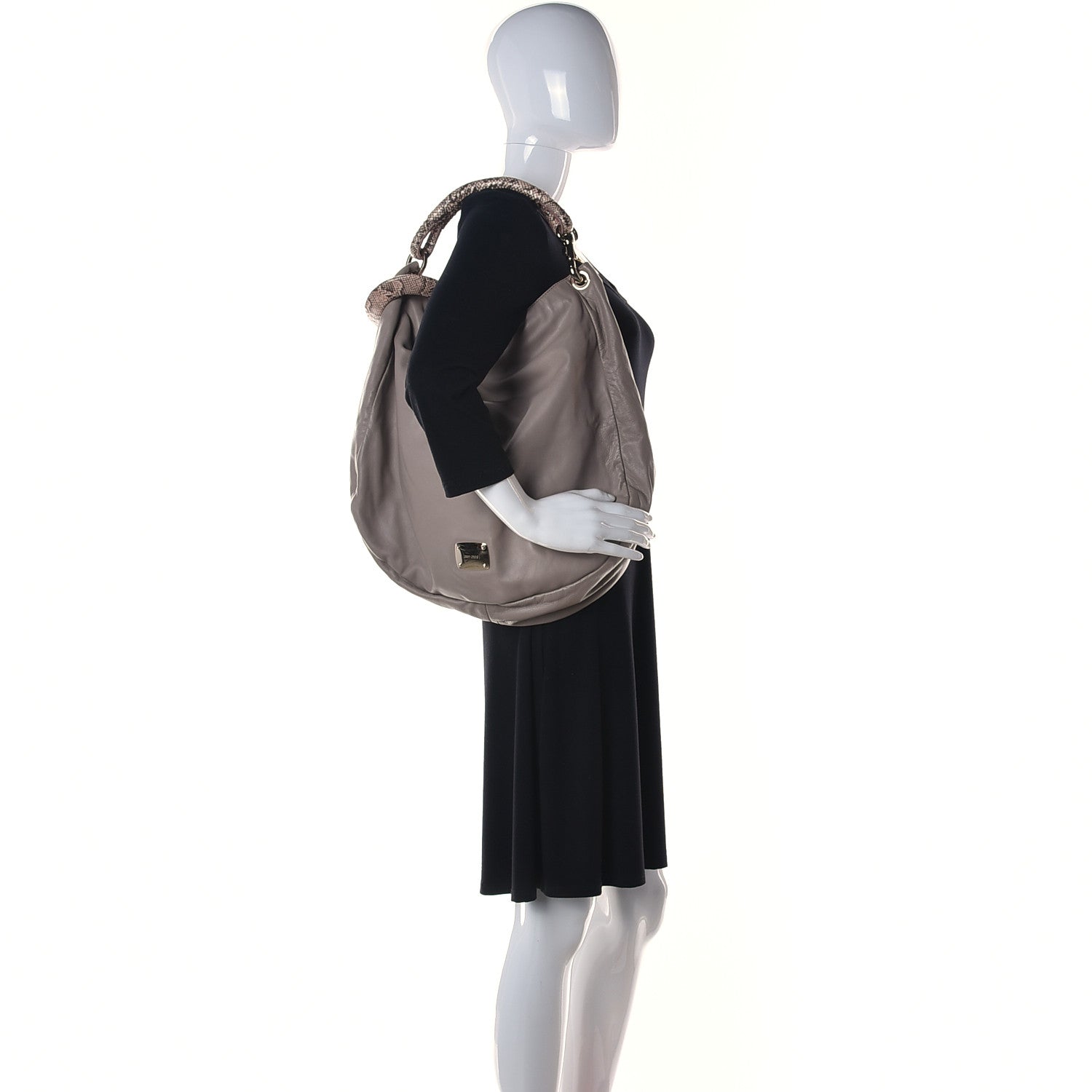 Jimmy Choo Nappa Snakeskin Trim Sky Hobo Beige 2 of 13