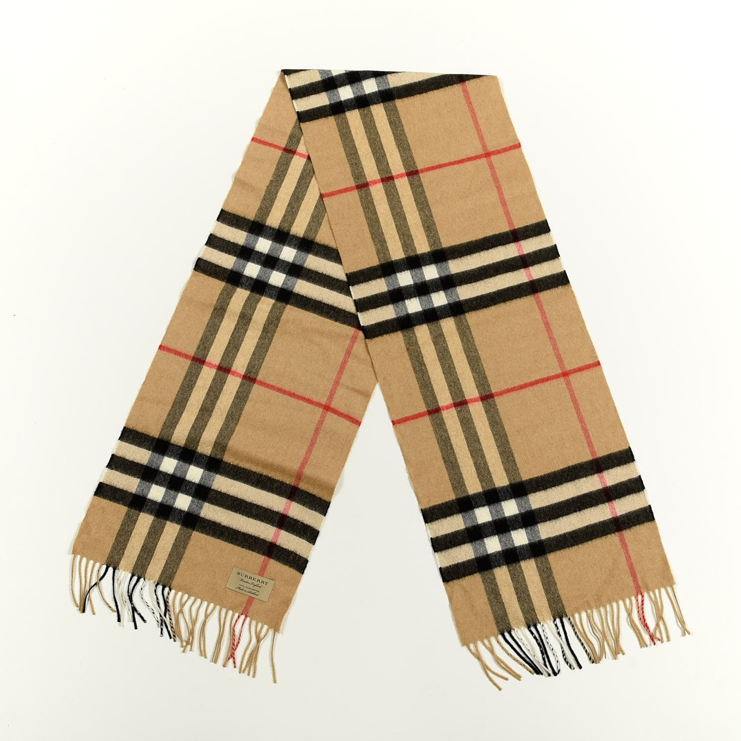 Burberry Cashmere Giant Check Fringe Scarf Camel 2 of 4