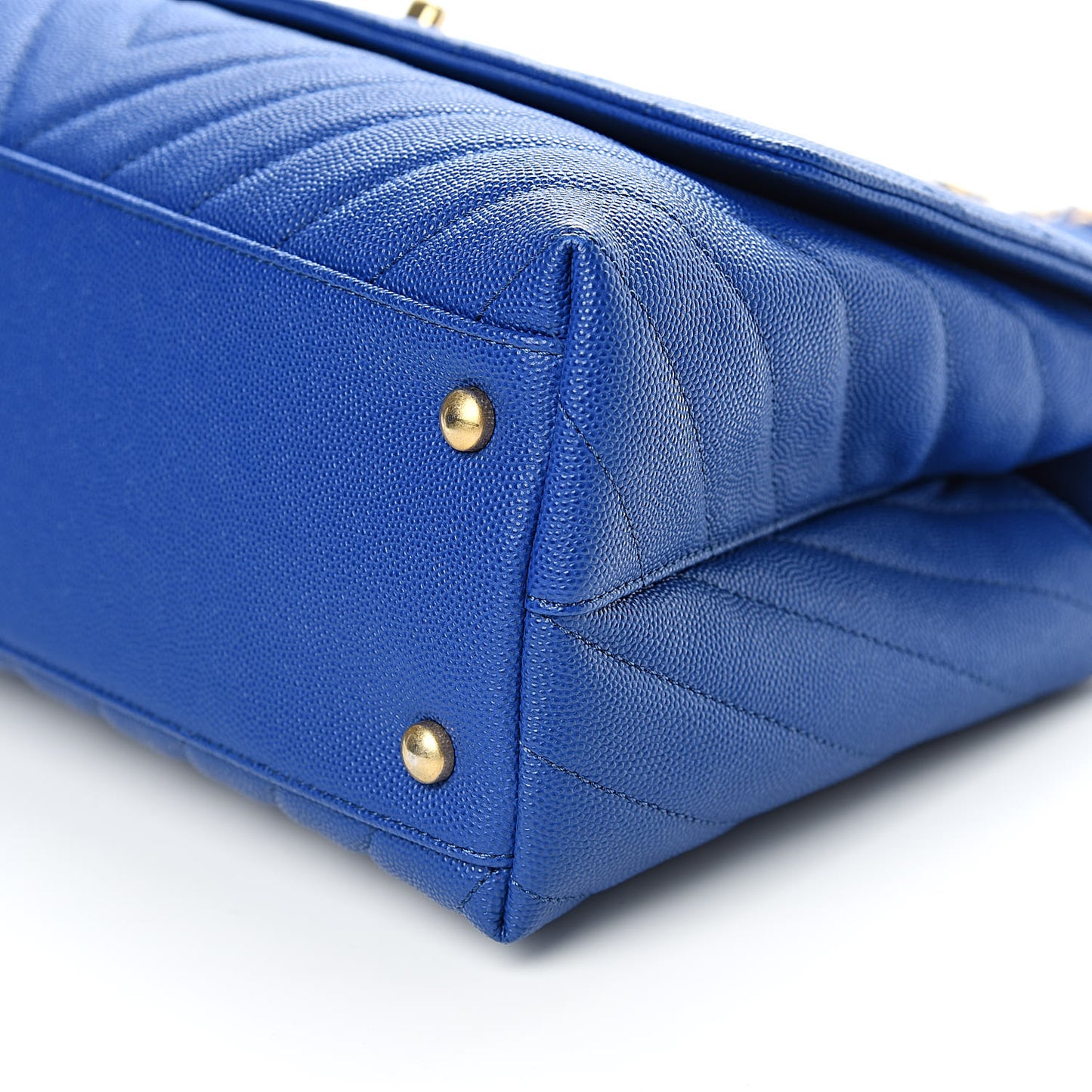 Caviar Chevron Quilted Small Coco Handle Flap Blue