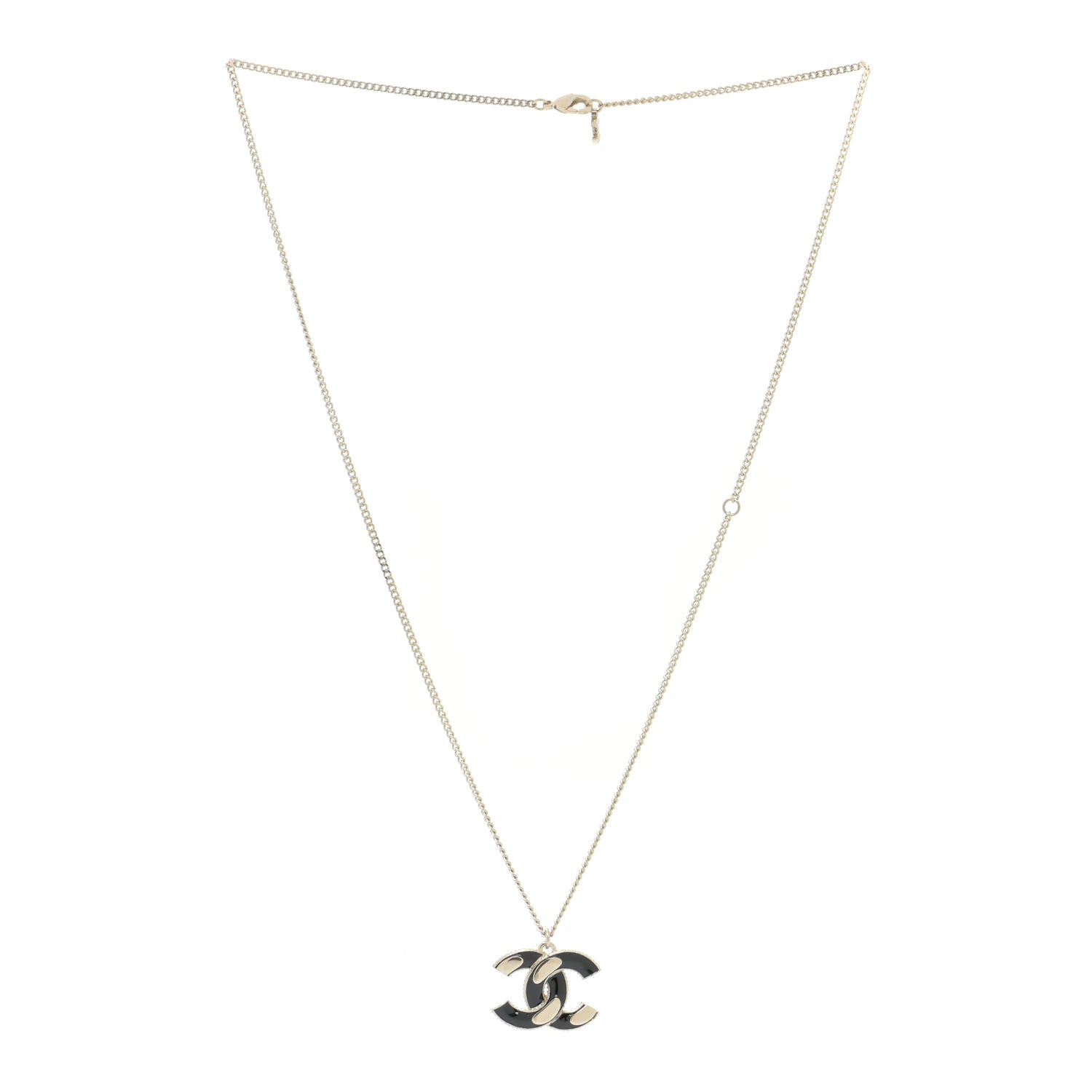 Chanel Enamel CC Pendant Necklace Black Light Gold 3 of 6
