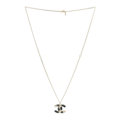 Chanel Enamel CC Pendant Necklace Black Light Gold 3 of 6