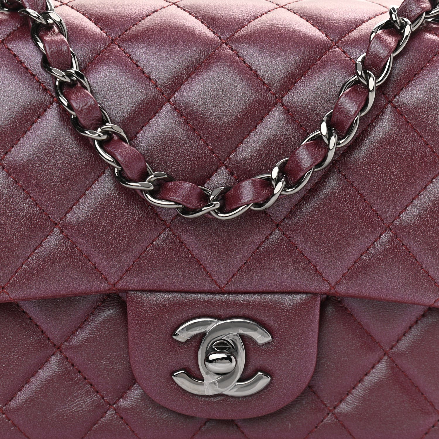 Chanel Iridescent Lambskin Quilted Mini Square Flap Burgundy 8 of 11