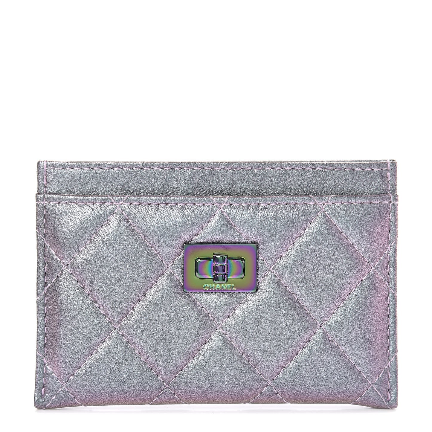 Iridescent Lambskin Quilted Reissue Card Holder Light Purple