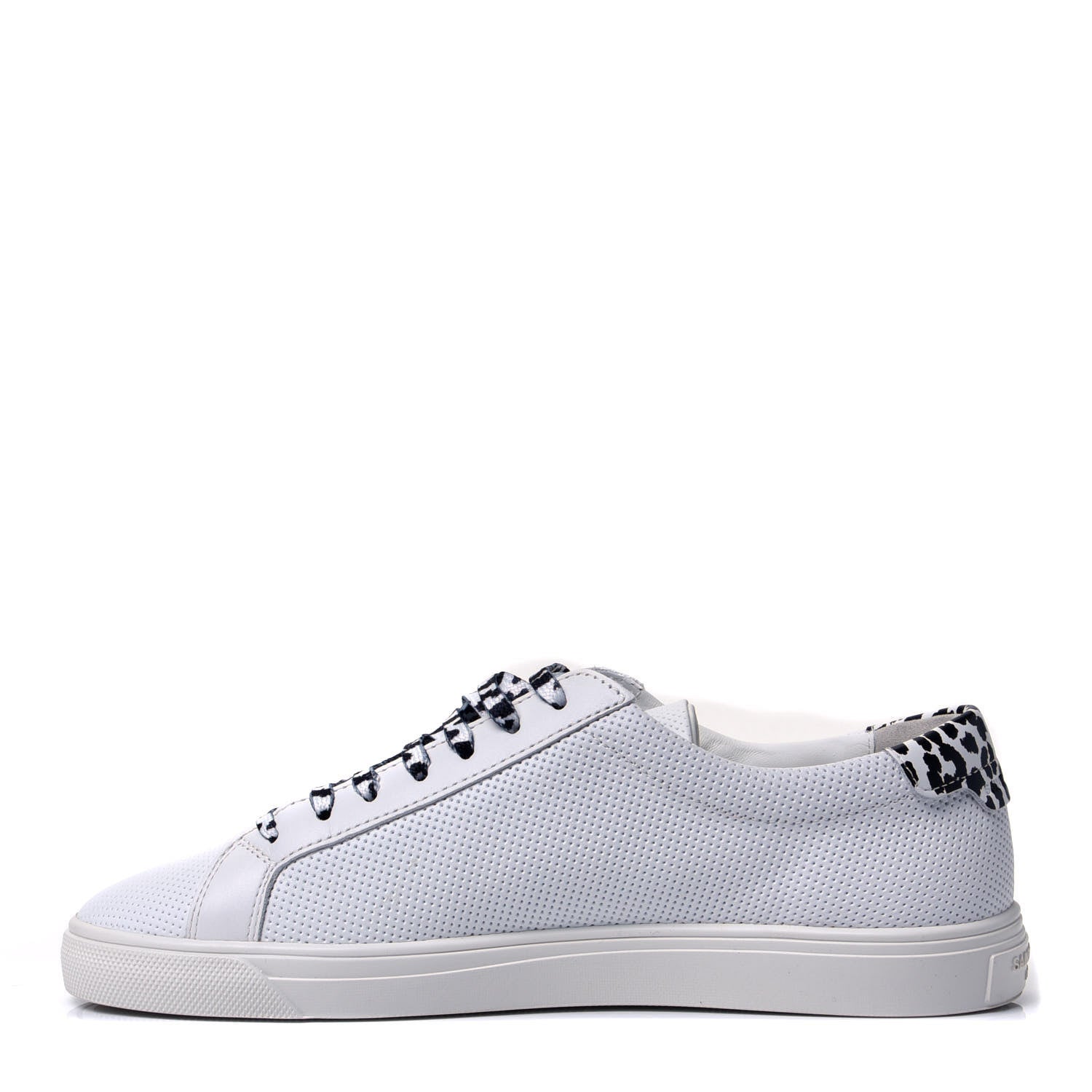 Saint Laurent Perforated Calfskin Cheetah Print Andy Low Top Sneakers 38 White Black 1 of 9