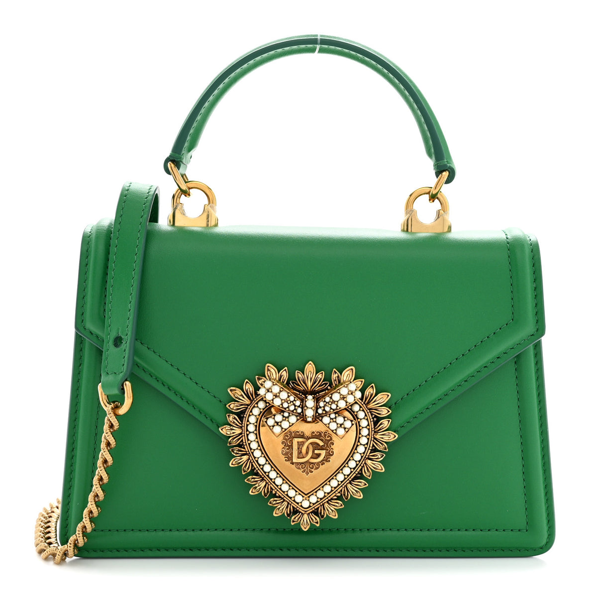 Smooth Calfskin Small Devotion Envelope Top Handle Bag Green