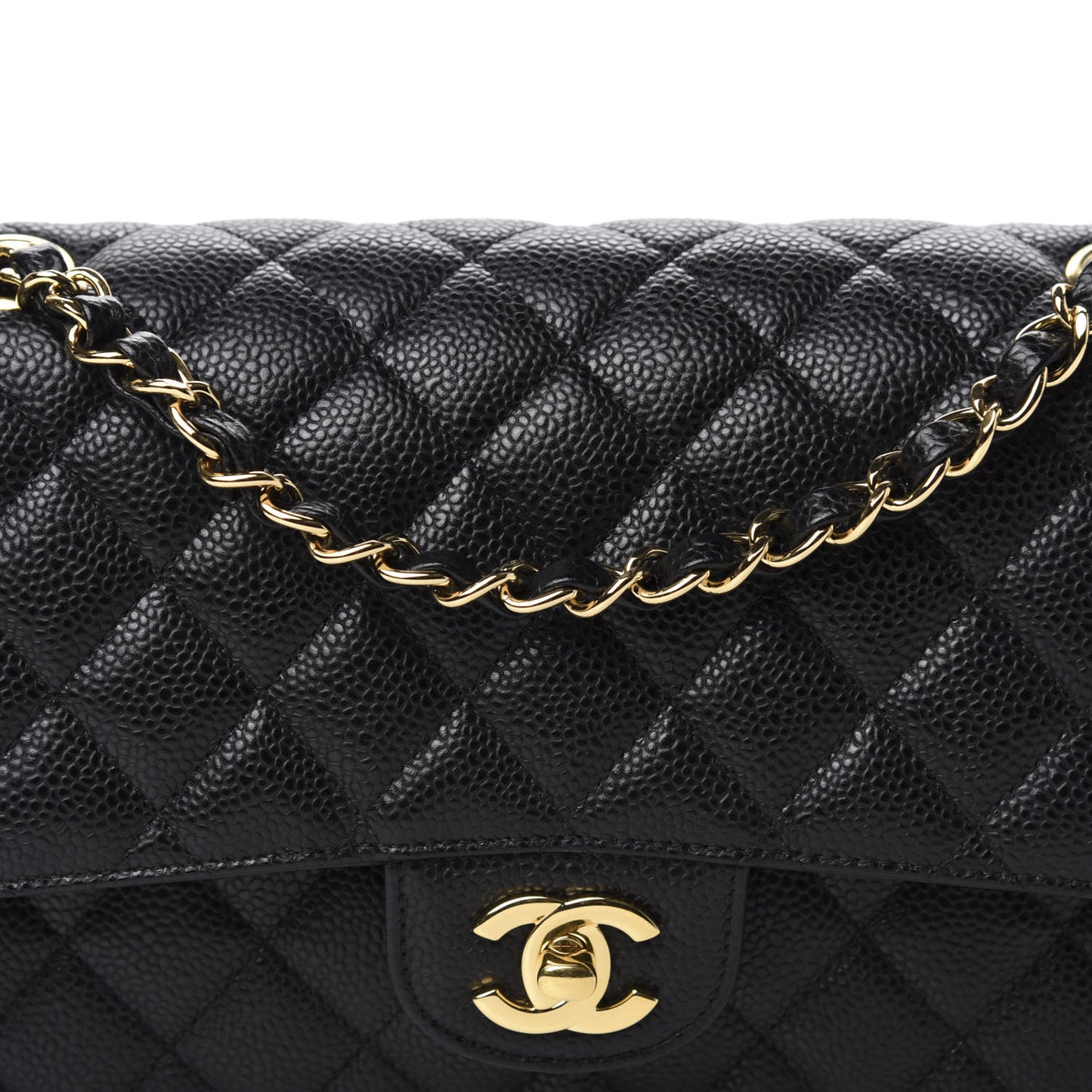 Caviar Quilted Medium Double Flap Black