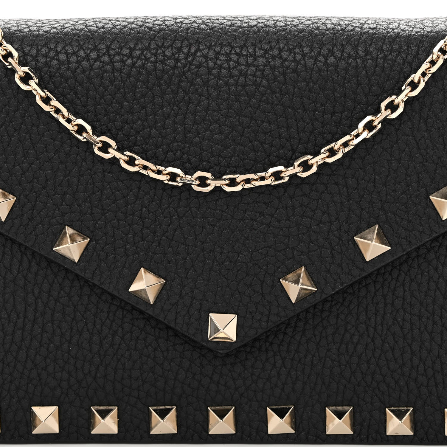 Valentino Garavani Pebbled Calfskin Rockstud Envelope Wallet on Chain Black 7 of 10