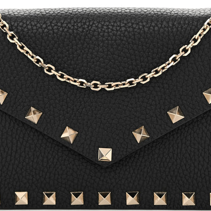 Valentino Garavani Pebbled Calfskin Rockstud Envelope Wallet on Chain Black 7 of 10
