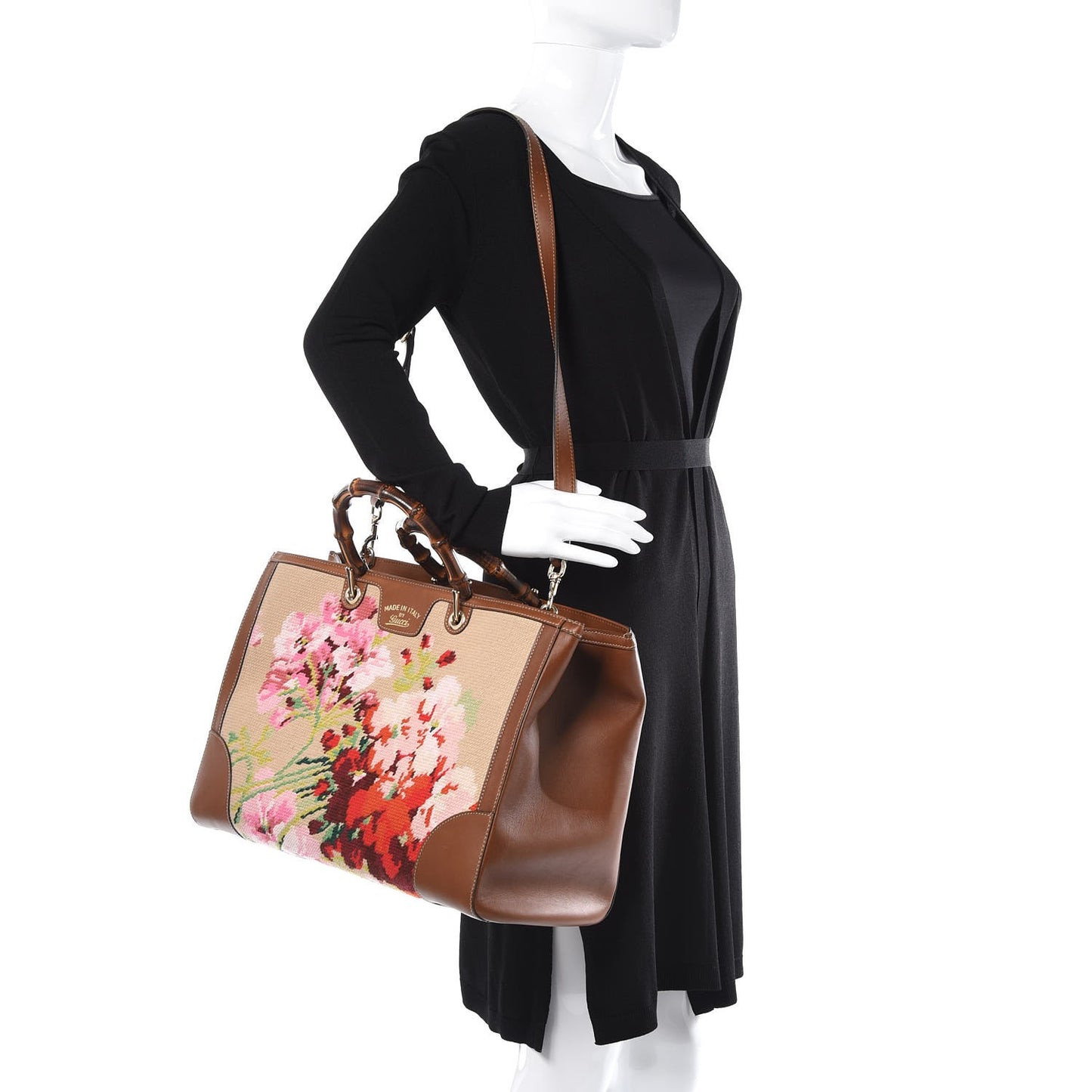 Canvas Blooms Embroidered Large Bamboo Shopper Tote Brown