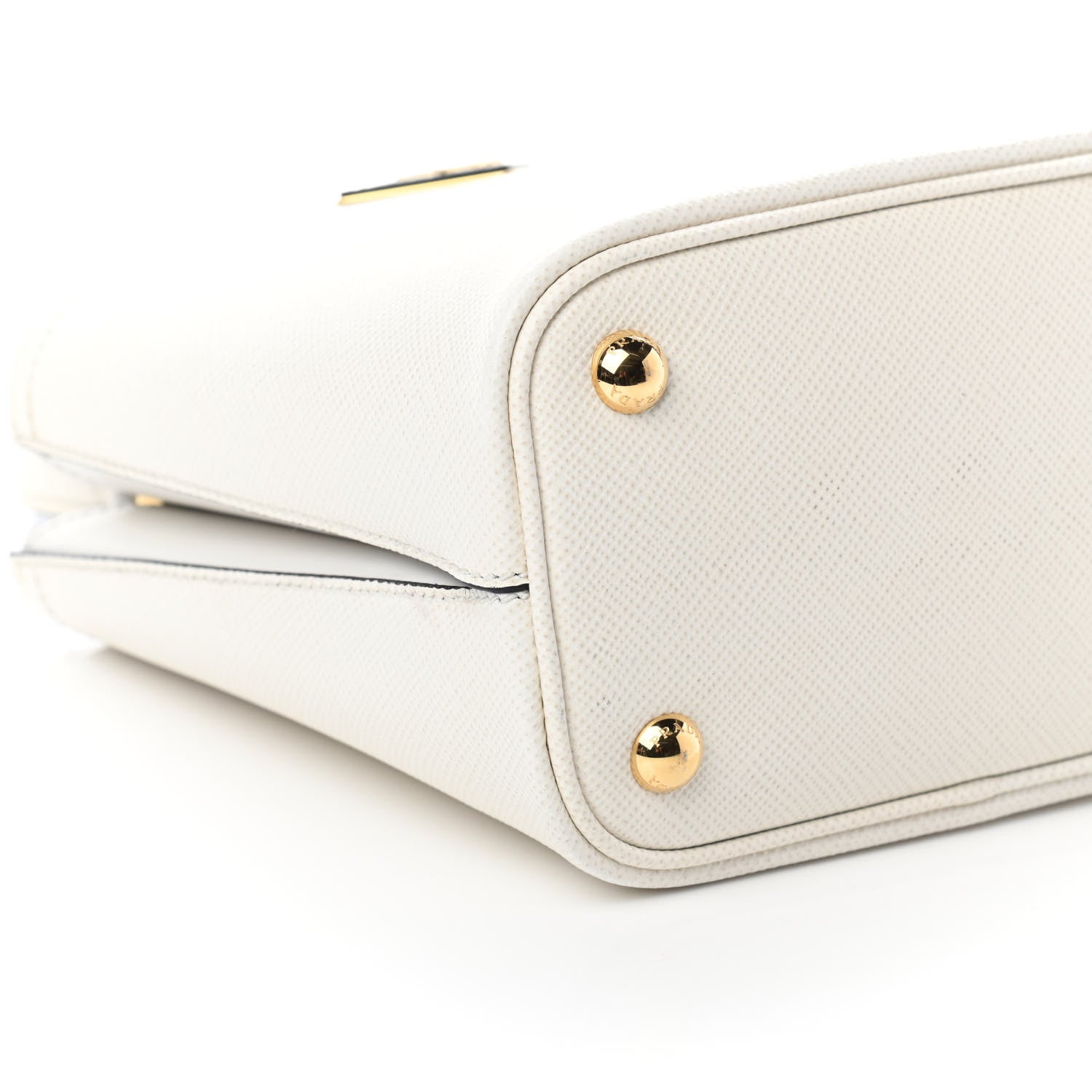 Prada Saffiano Cuir Calfskin Small Panier Bucket Bag White Black 7 of 8