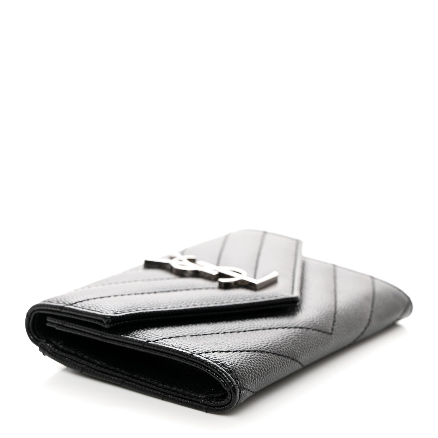 Grain De Poudre Matelasse Chevron Small Monogram Envelope Wallet Black