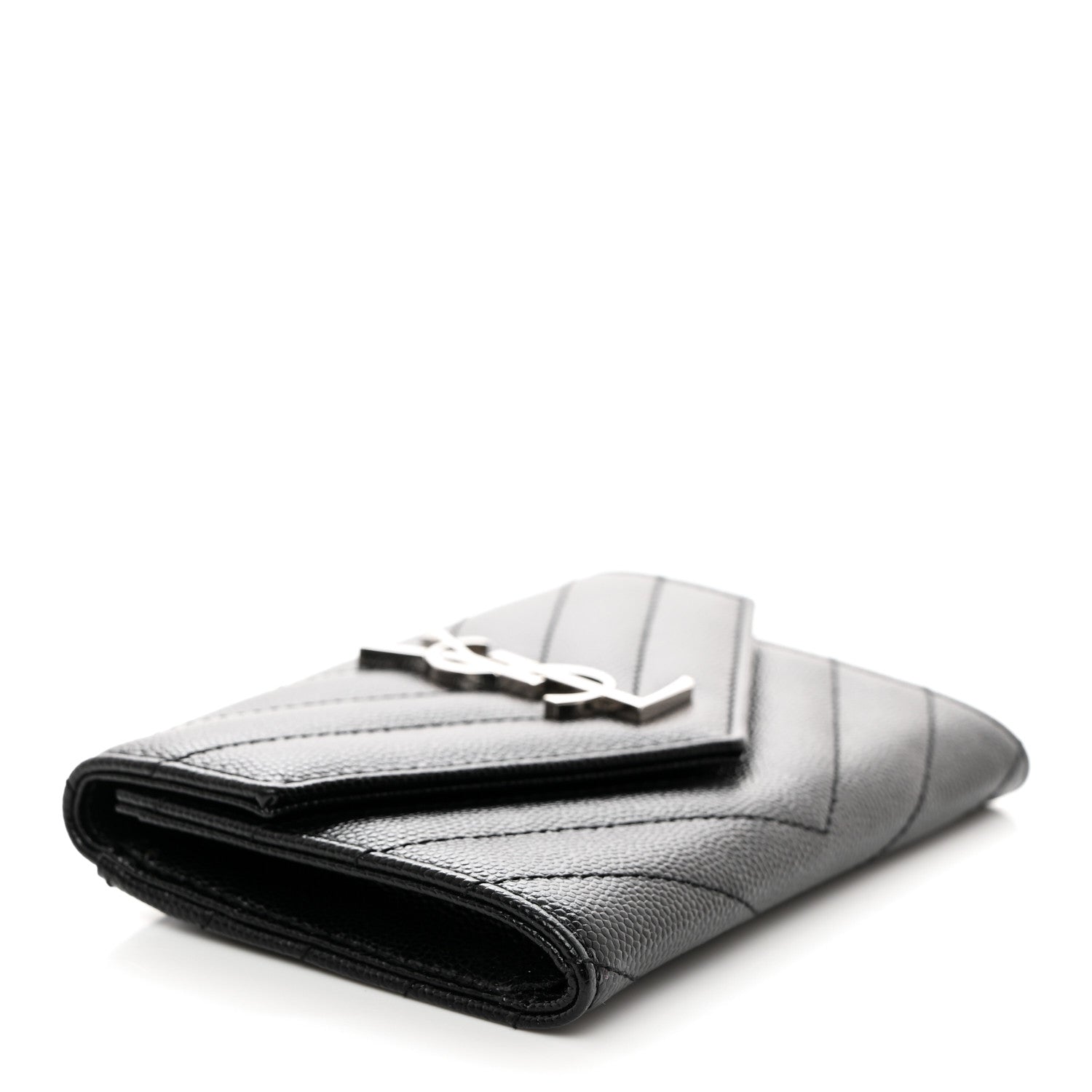 Saint Laurent Grain De Poudre Matelasse Chevron Small Monogram Envelope Wallet Black 4 of 7