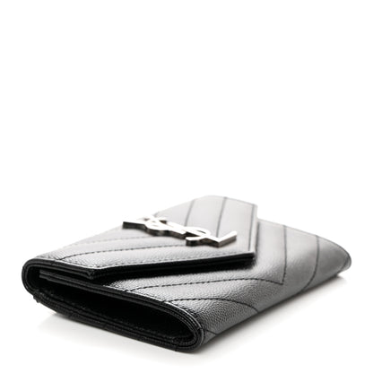 Saint Laurent Grain De Poudre Matelasse Chevron Small Monogram Envelope Wallet Black 4 of 7