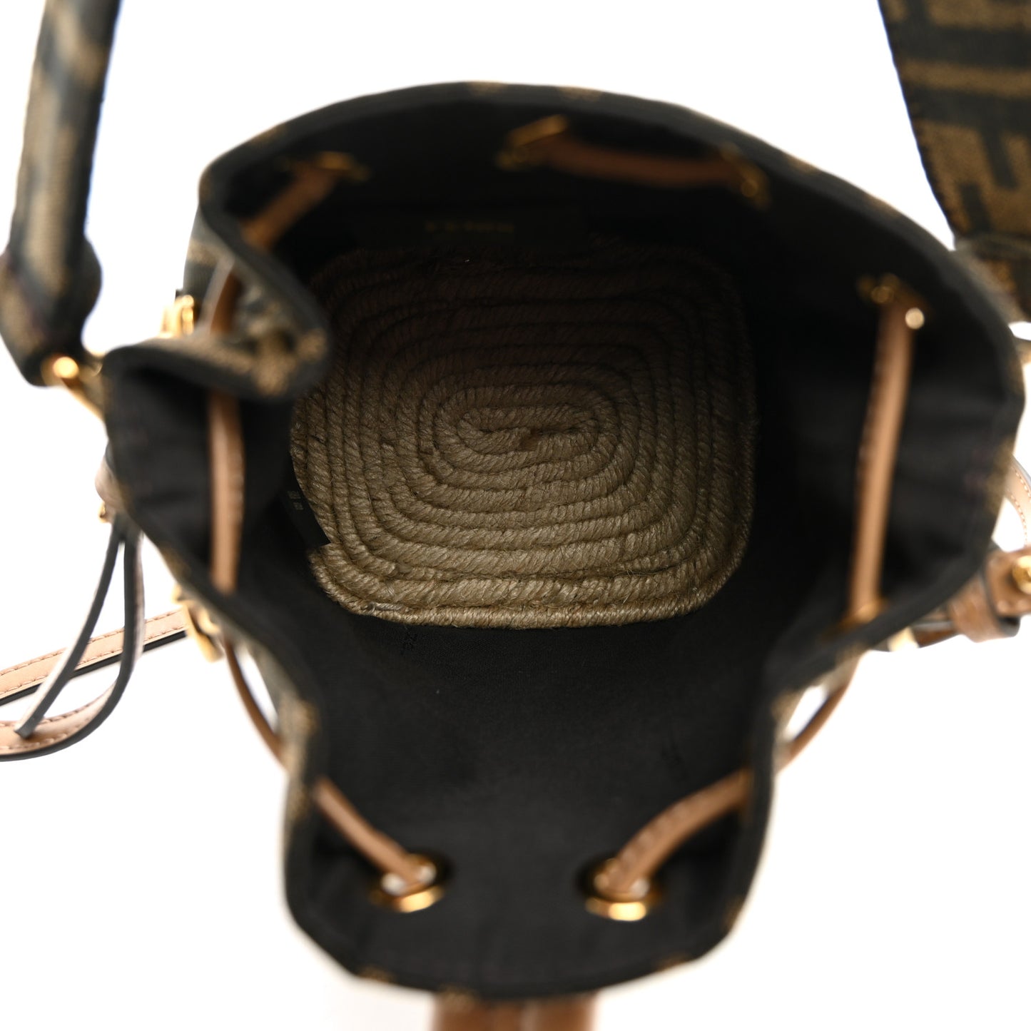 Fabric Jacquard Vitello Grace Raffia FF 1974 Logo Mini Mon Tresor Bucket Bag Tobacco Moro Sand