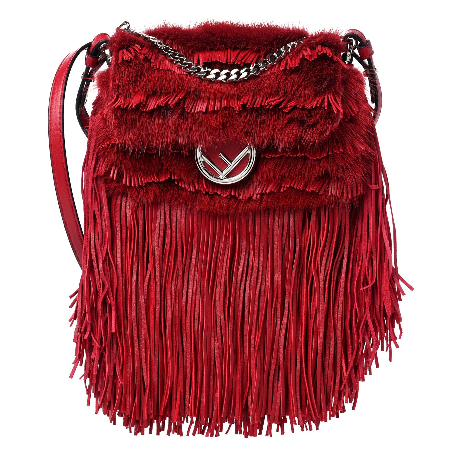 Fendi Mink Fringe Micro Baguette Fragolia 1 of 9