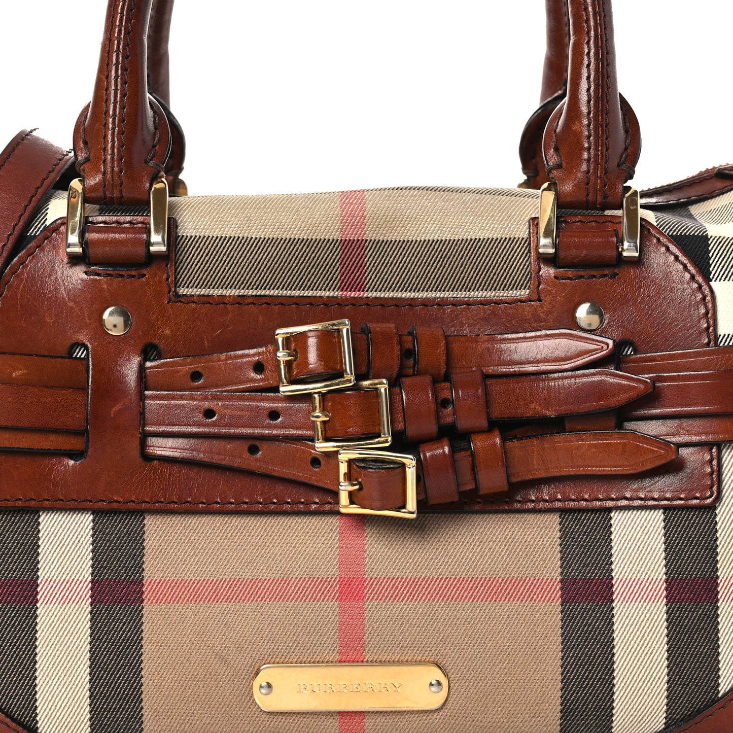 House Check Bridle Calfskin Medium Alchester Bowling Bag Dark Tan