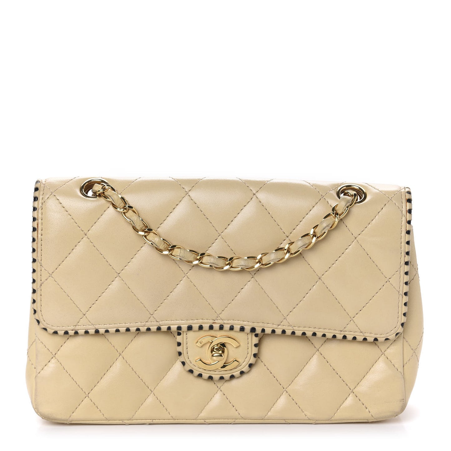 Lambskin Quilted Small Single Flap Beige