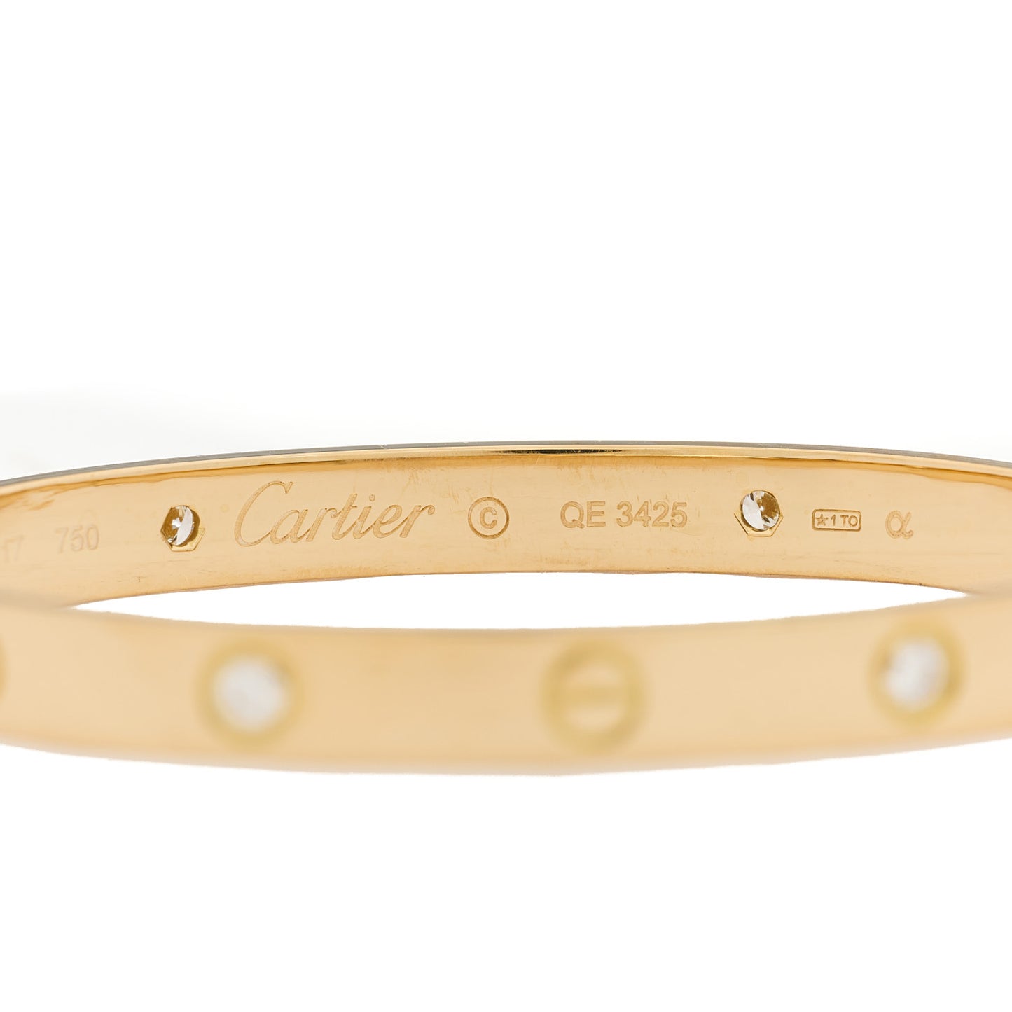 18K Yellow Gold 4 Diamond LOVE Bracelet 17