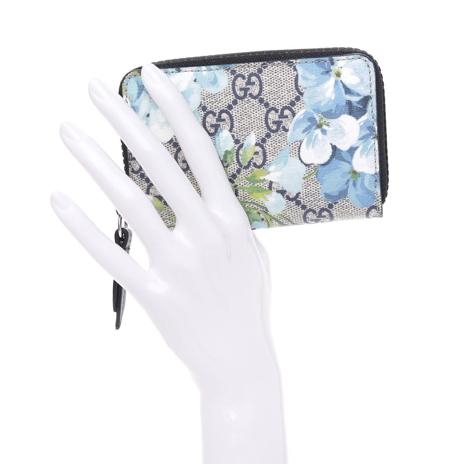 Gucci GG Supreme Monogram Blooms Zip Around Card Case Wallet Beige Blue Navy 2 of 7