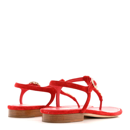 Chanel Suede Calfskin Thong Sandals 36 Red 5 of 12