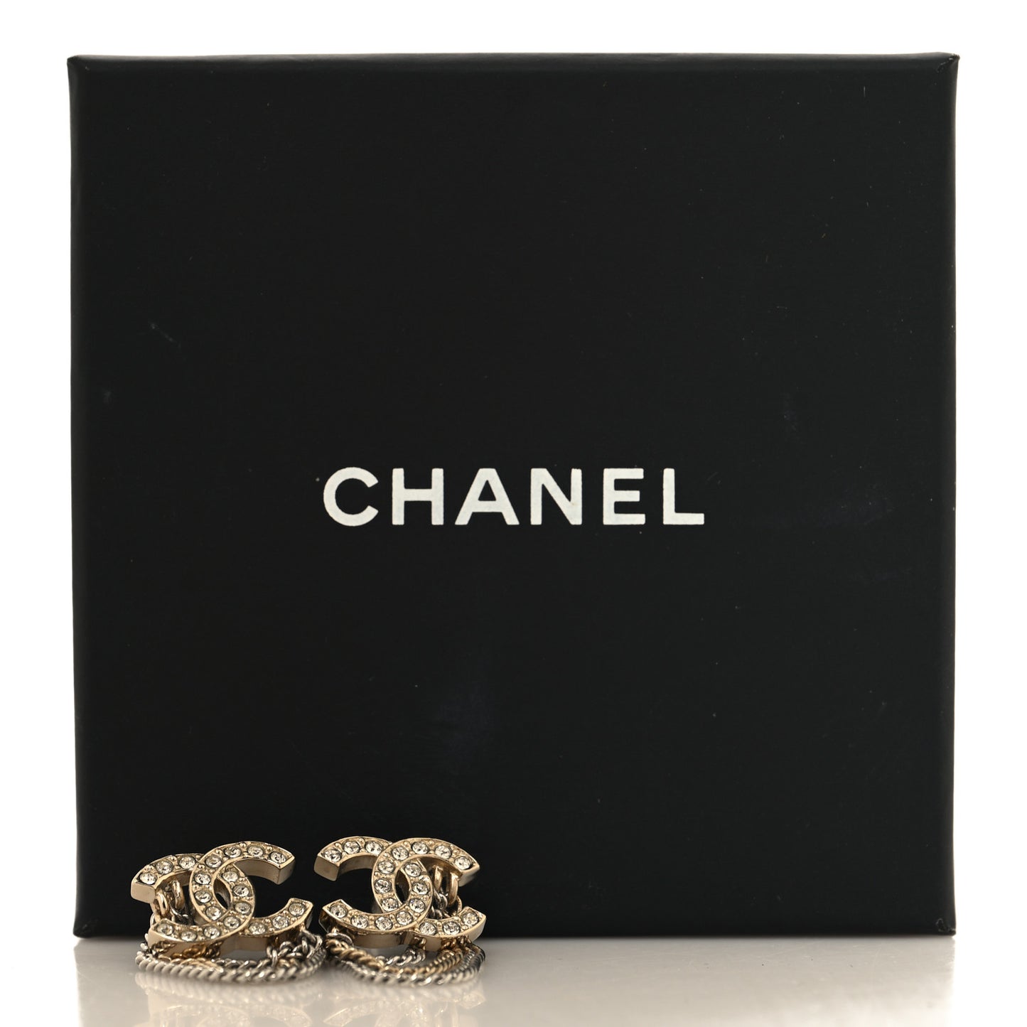 Crystal Chain CC Earrings Gold