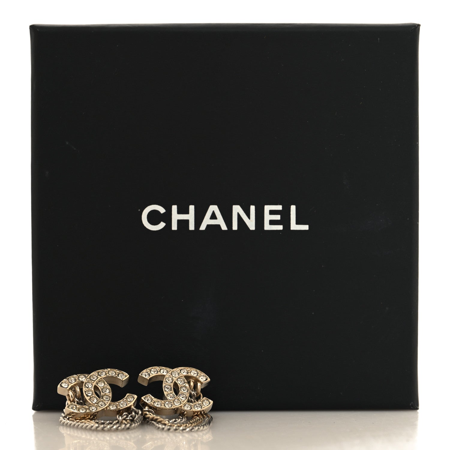 Chanel Crystal Chain CC Earrings Gold 5 of 5
