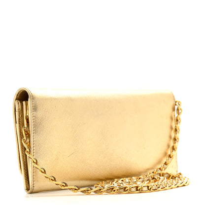 Prada Metallic Saffiano Wallet On Chain Platino 3 of 21