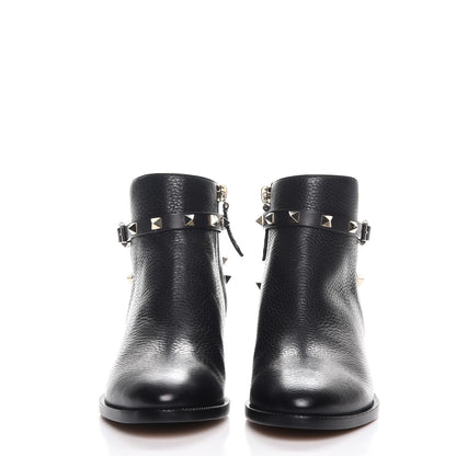 Valentino Garavani Grained Calfskin Rockstud Single Buckle 35mm Cowboy Ankle Boots 36.5 Black 2 of 9