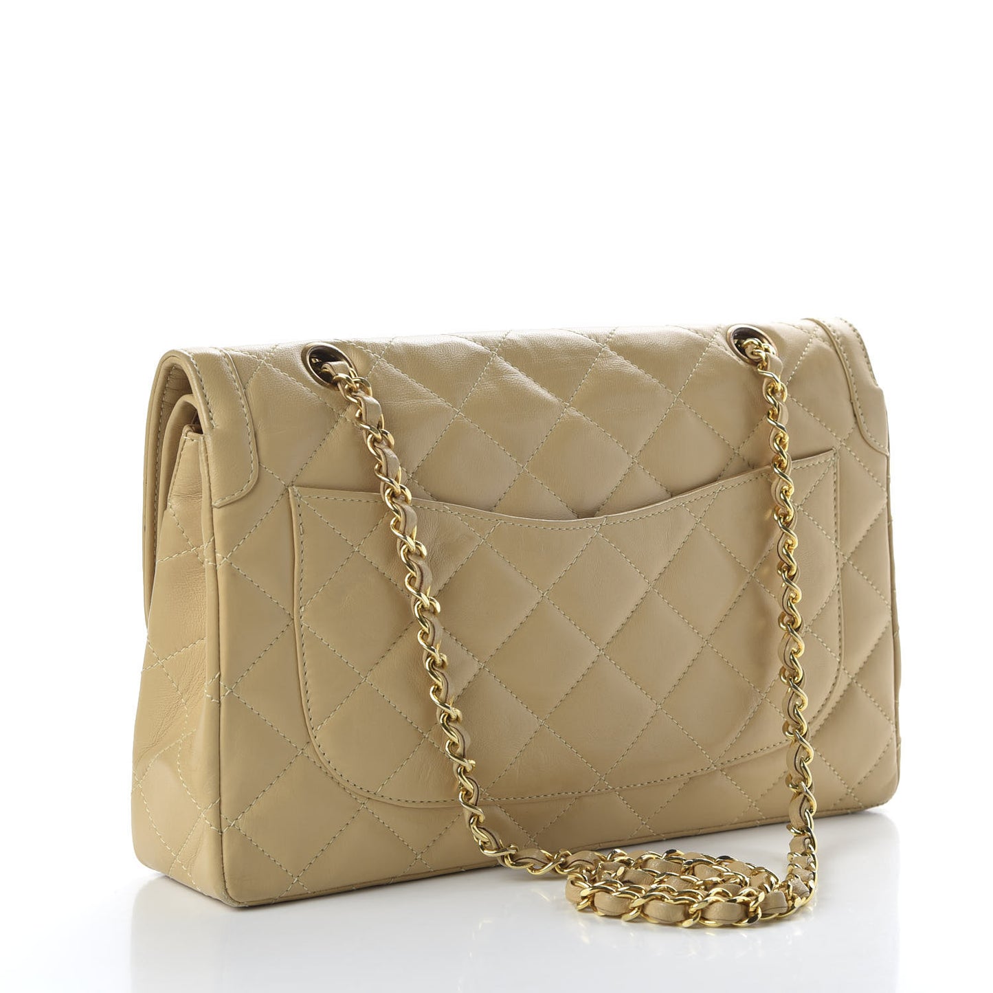 Lambskin Quilted Medium Double Flap Beige