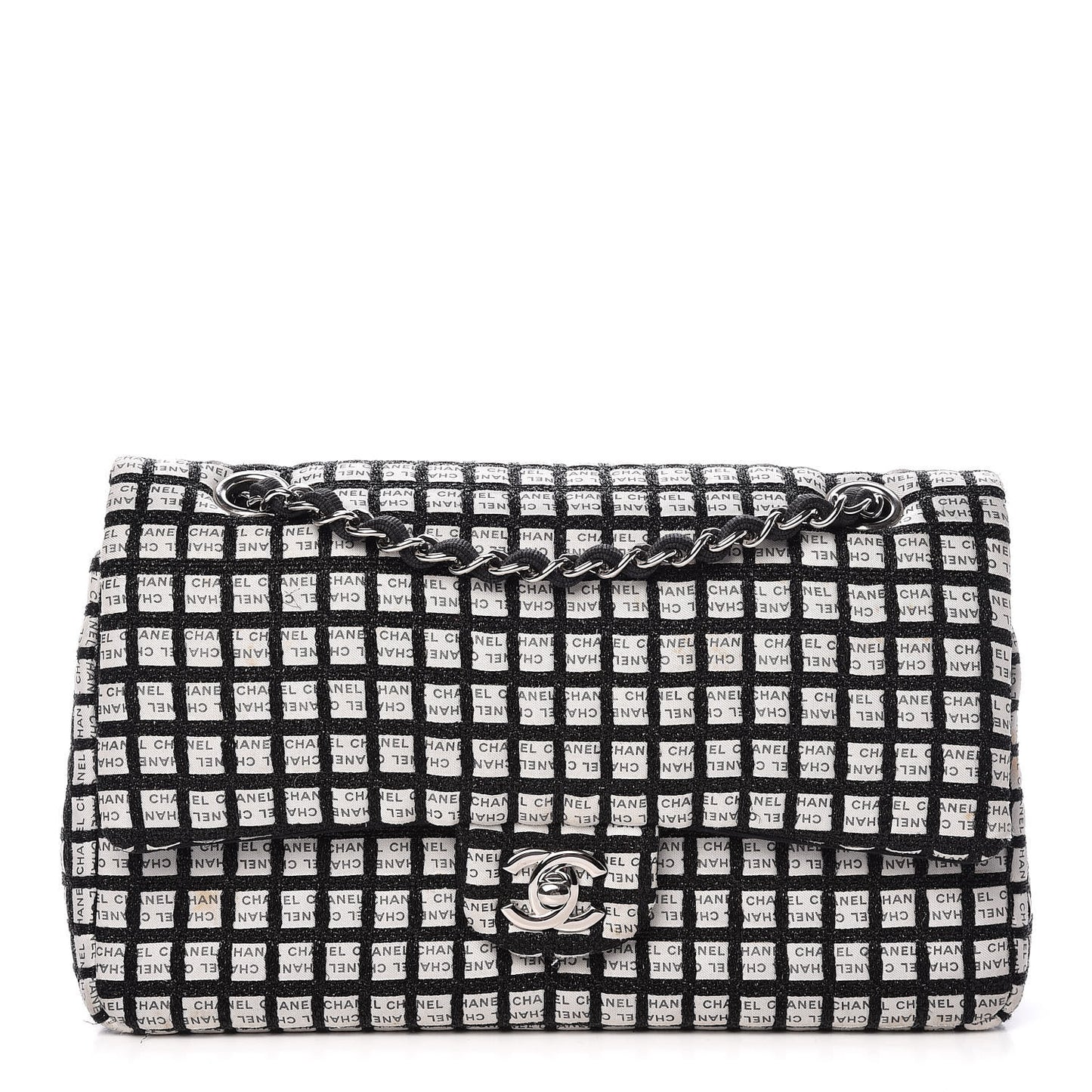 Ribbon Tweed Medium Double Flap Black White