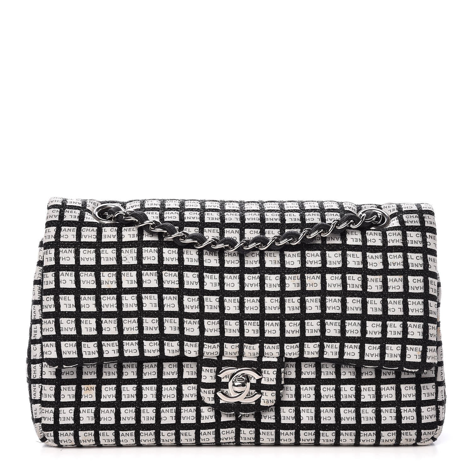 Chanel Ribbon Tweed Medium Double Flap Black White 1 of 11