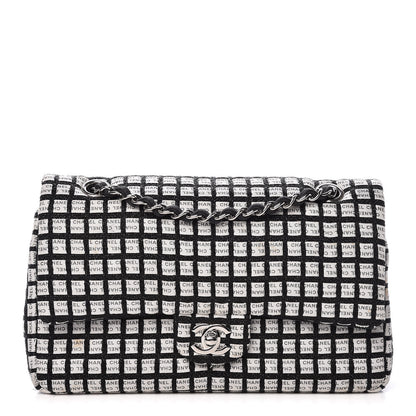 Chanel Ribbon Tweed Medium Double Flap Black White 1 of 11