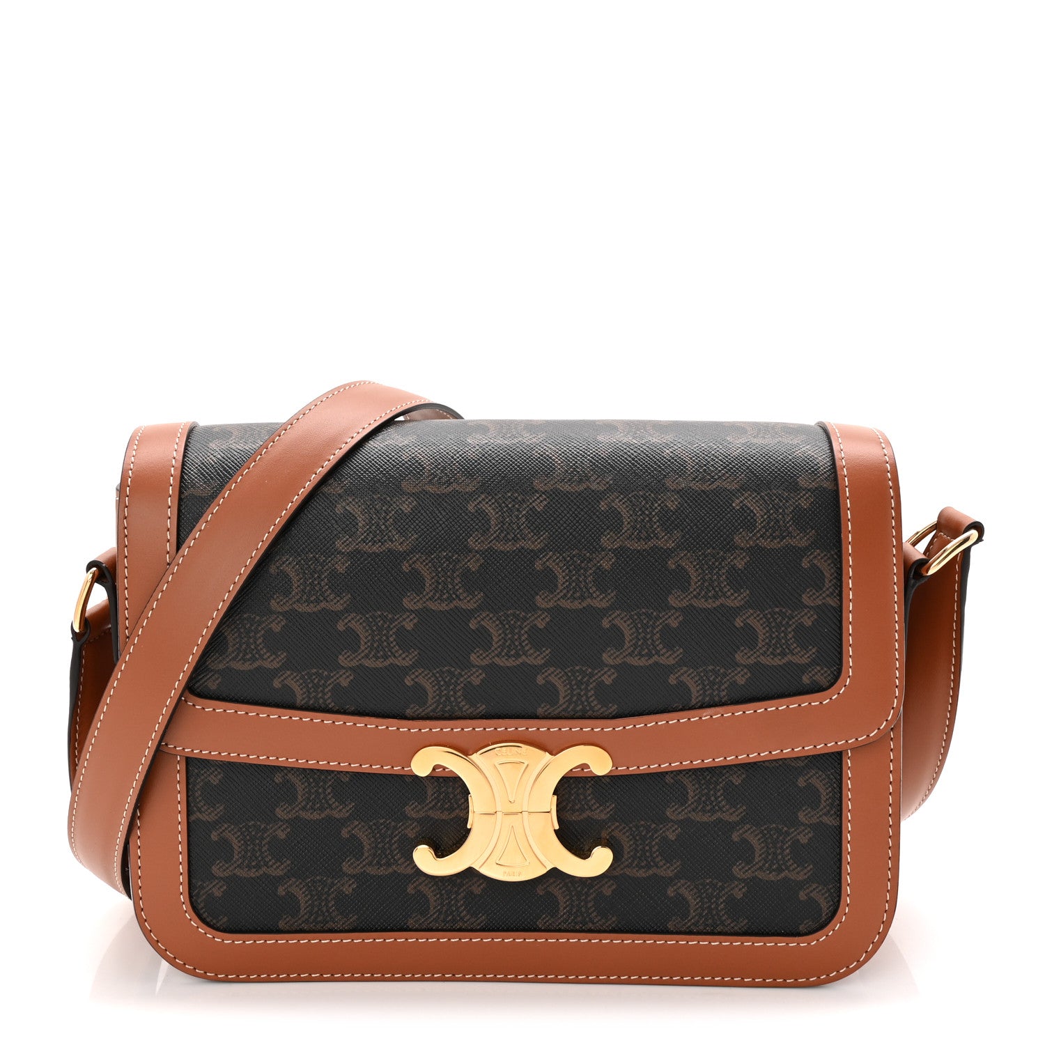Celine Triomphe Canvas Calfskin Medium Triomphe Bag Tan 1 of 10
