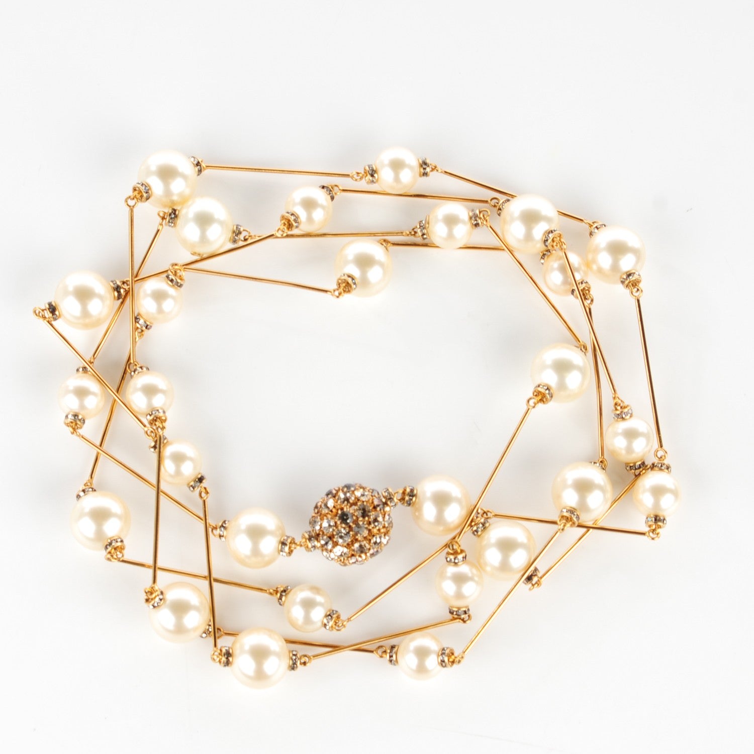 Chanel Crystal Pearl CC Long Necklace Gold 3 of 6