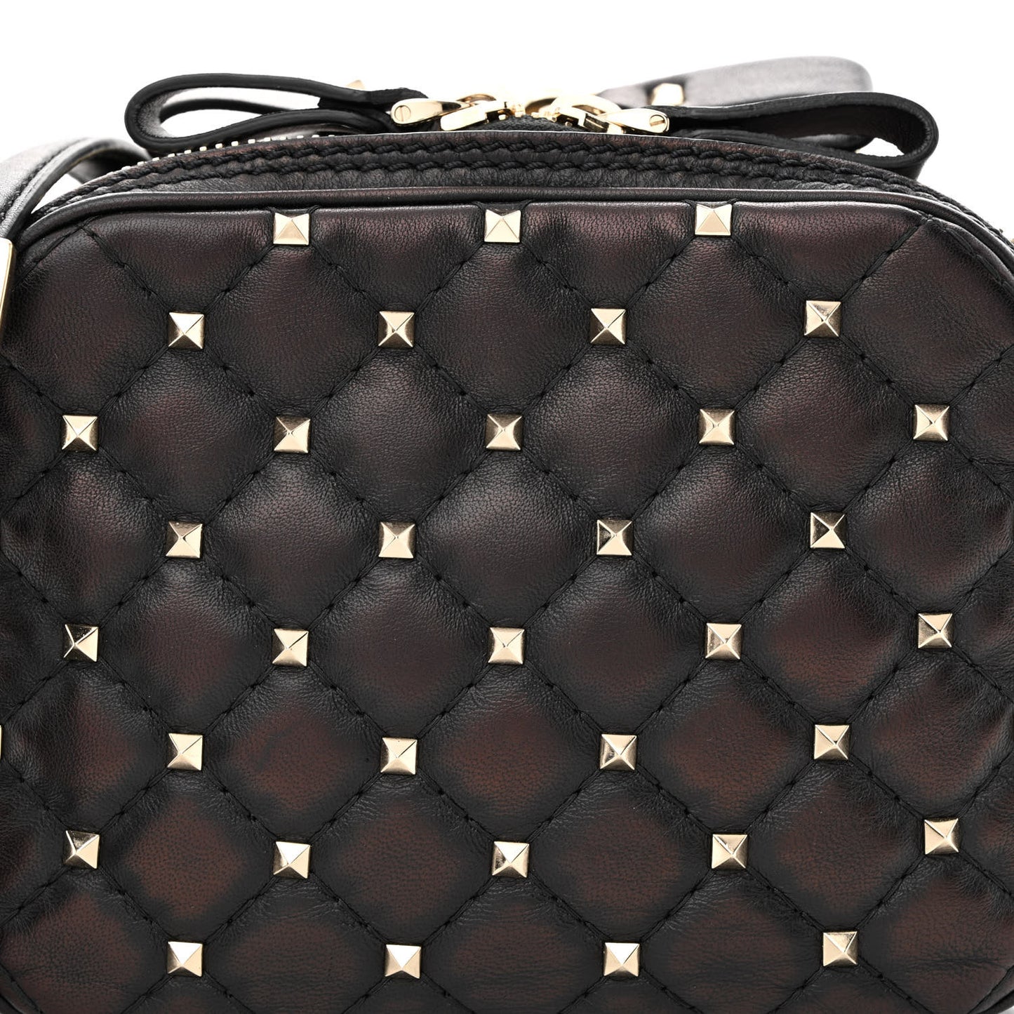 Nappa Rockstud Spike Double Zip Camera Crossbody Bag Black