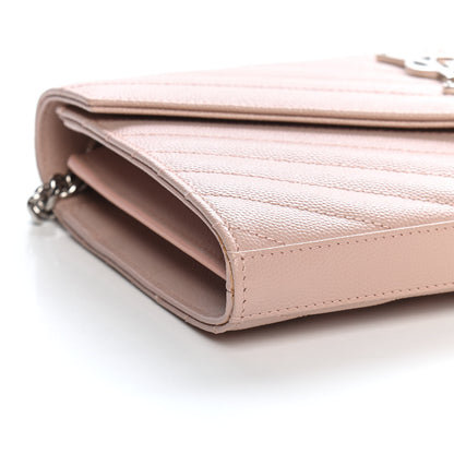 Saint Laurent Grain De Poudre Matelasse Chevron Monogram Chain Wallet Pink 4 of 8