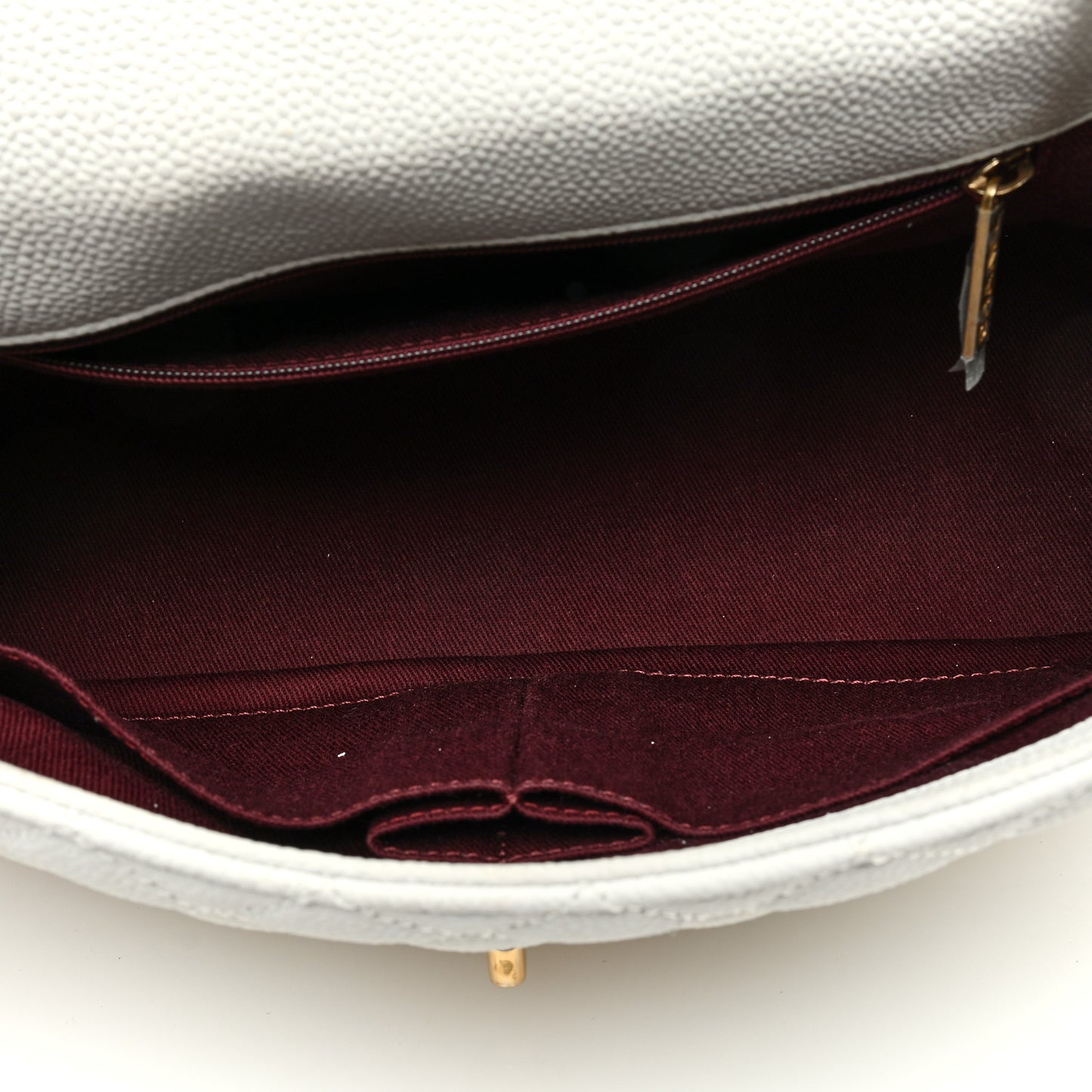 Iridescent Caviar Quilted Medium Globe Trotter Flap White