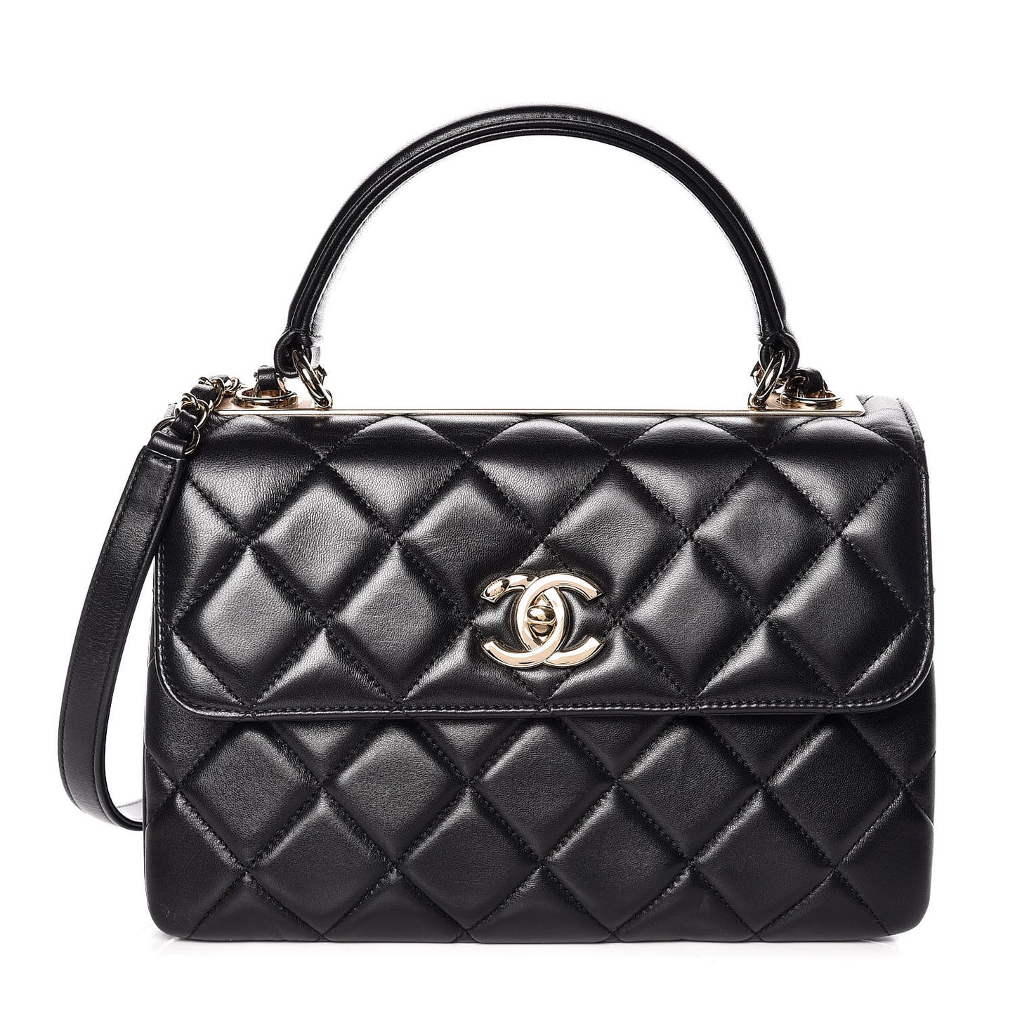 Lambskin Quilted Small Trendy CC Dual Handle Flap Bag Black