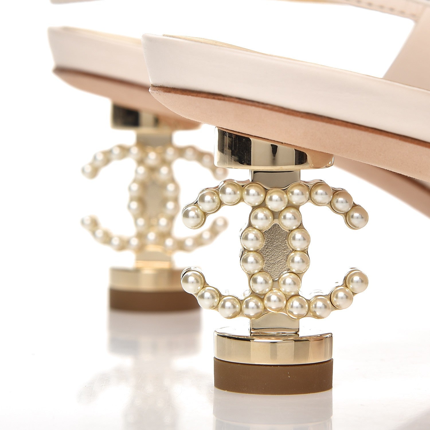 Chanel Calfskin Pearl Strappy Sandals 37 White 10 of 11