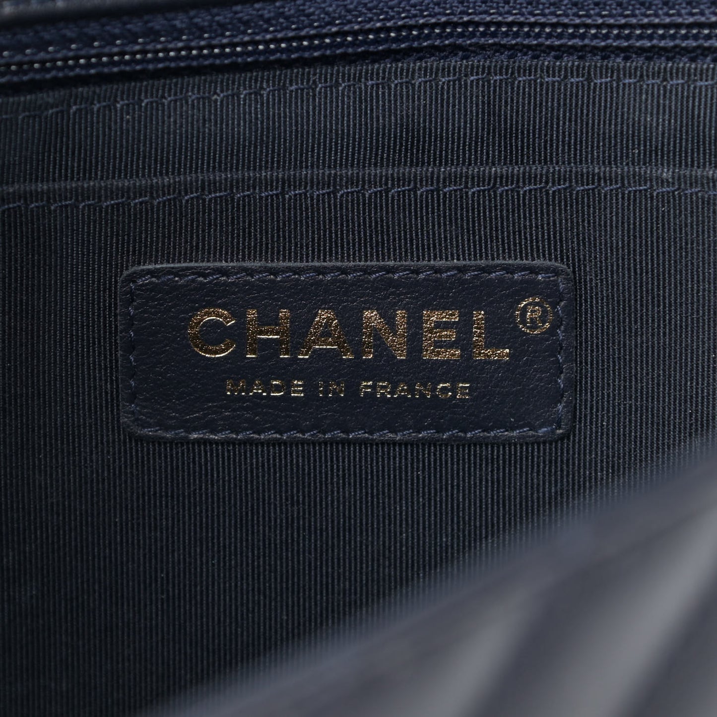 Calfskin Chevron Quilted Small Statement Flap Navy