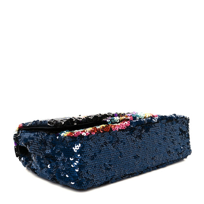 Chanel Sequin Medium Single Flap Blue Black Multicolor 4 of 11