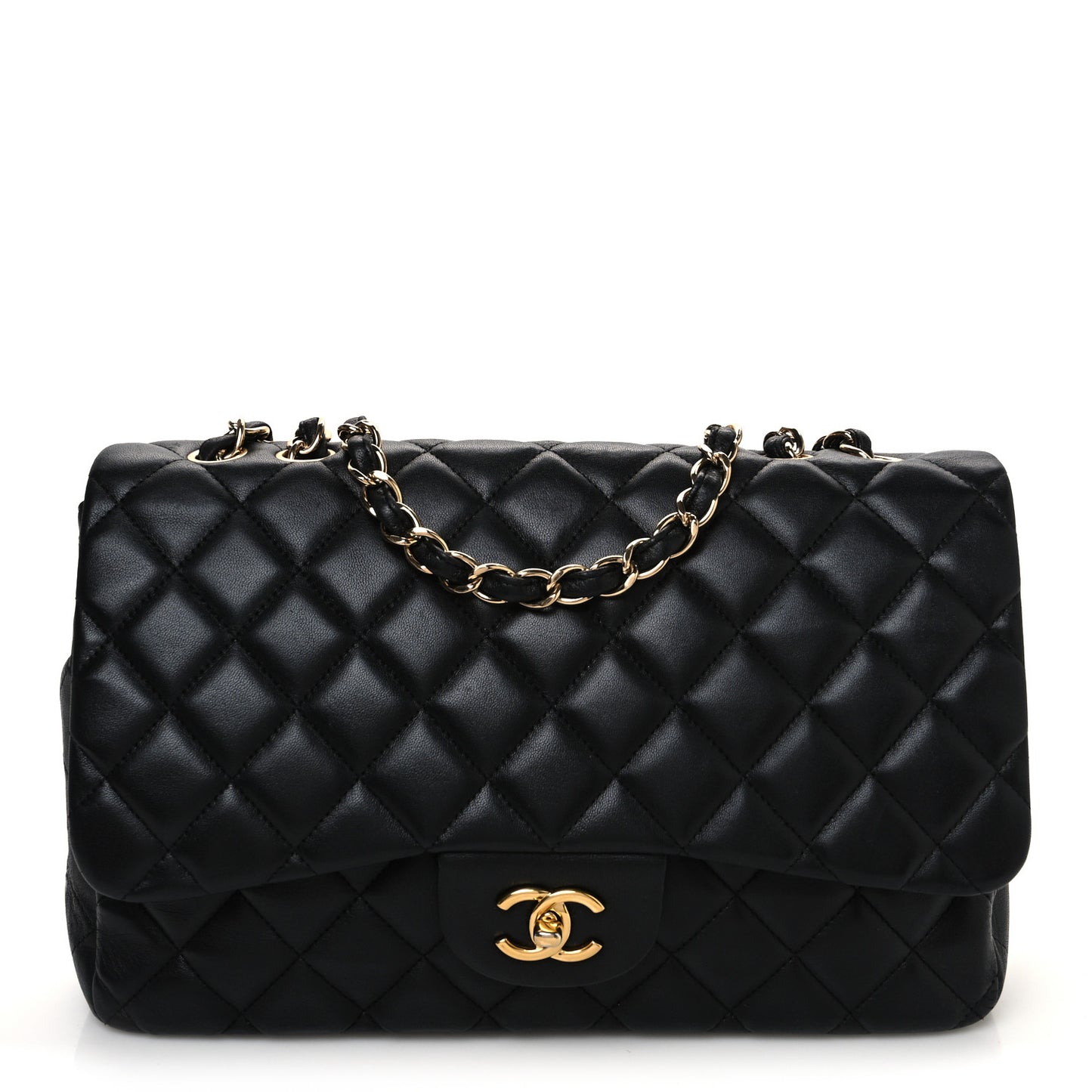 Lambskin Quilted Jumbo Single Flap Black