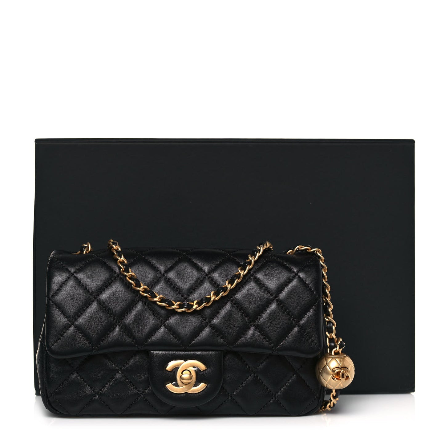Lambskin Quilted Mini Rectangular Pearl Crush Flap Black