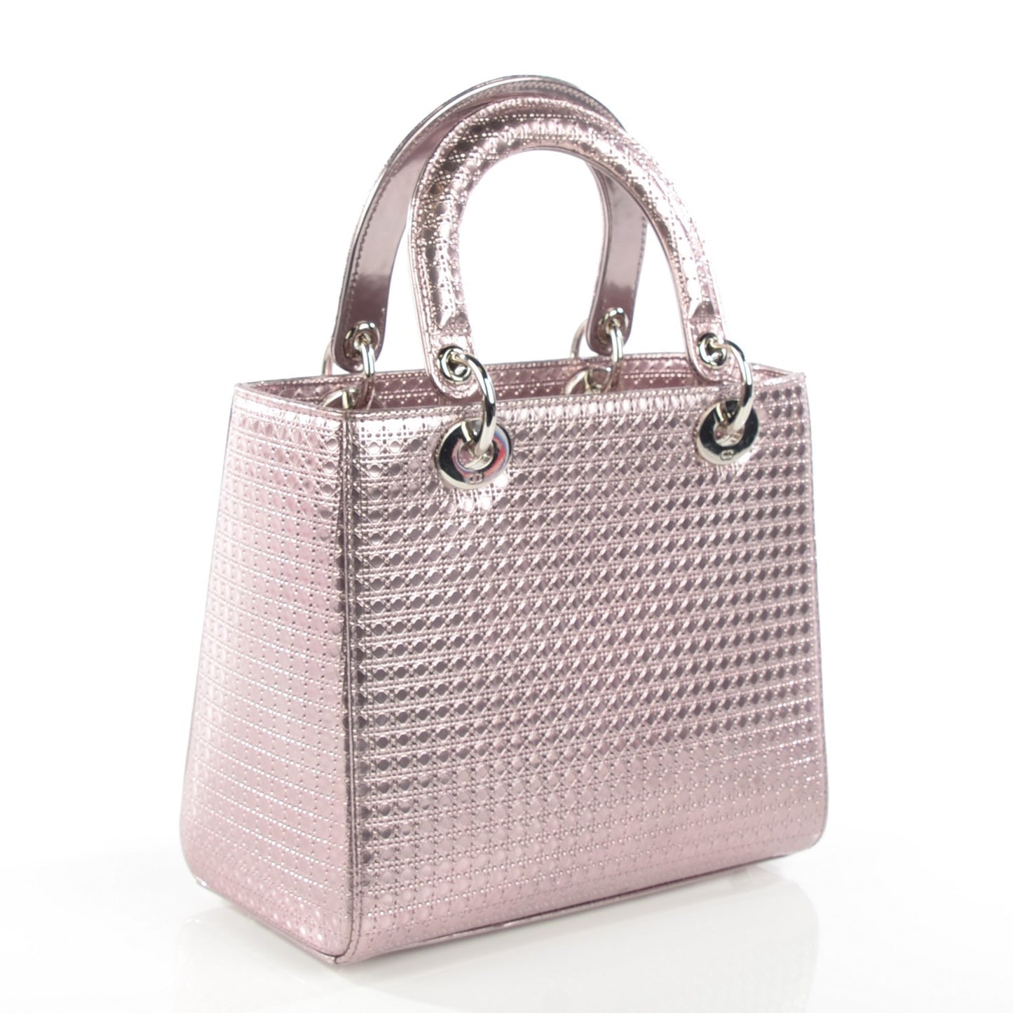 Metallic Patent Micro-Cannage Medium Lady Dior Pink
