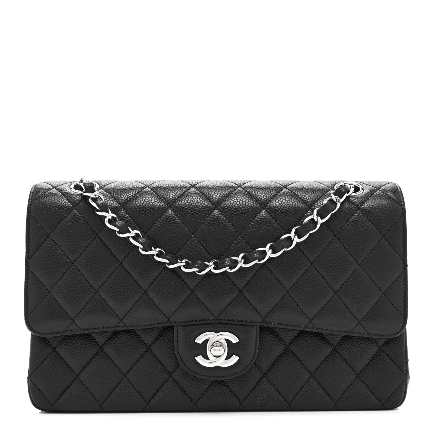 Caviar Quilted Medium Double Flap Black