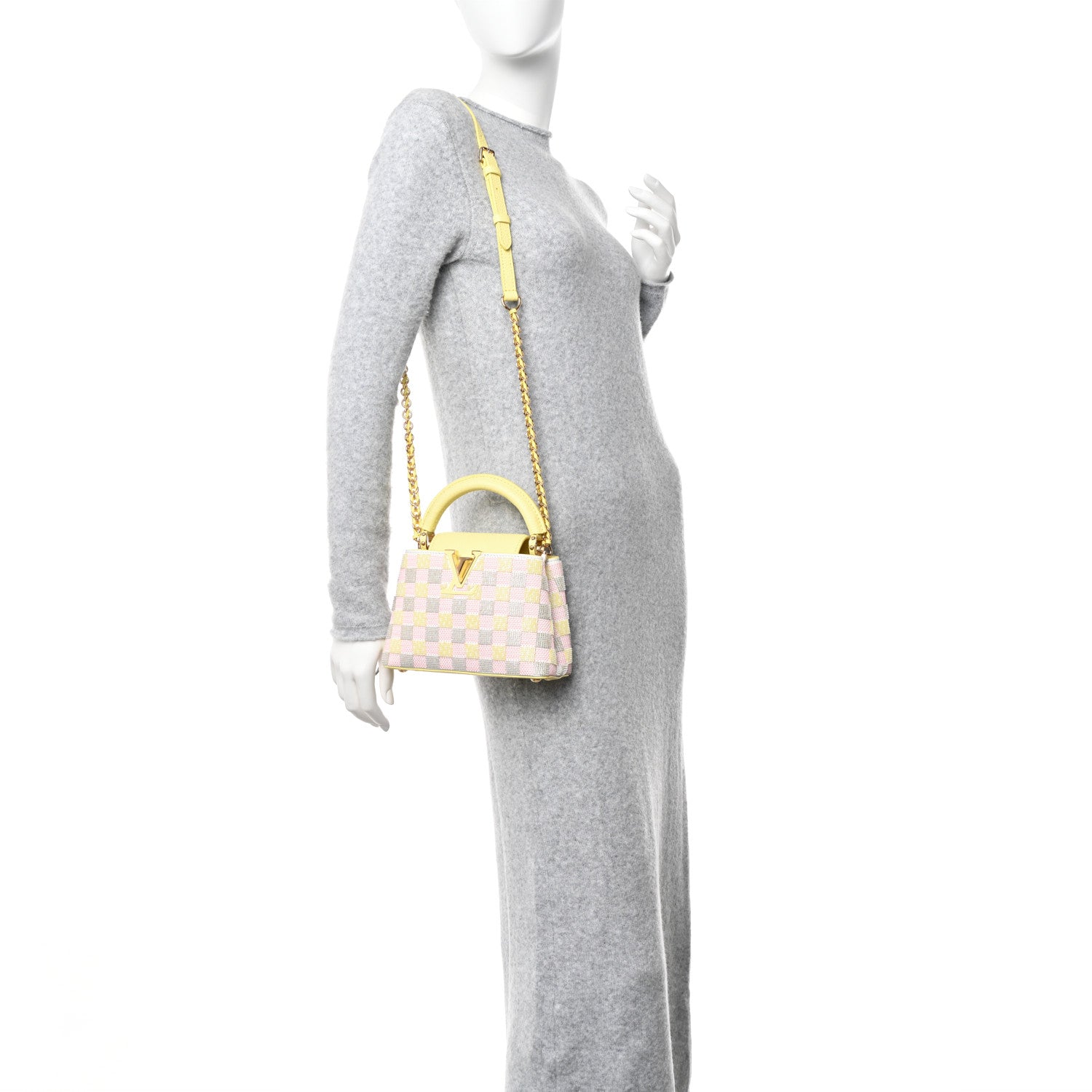 Louis Vuitton Smooth Calfskin Taurillon Beaded Mini Capucines Yellow Pink 2 of 10