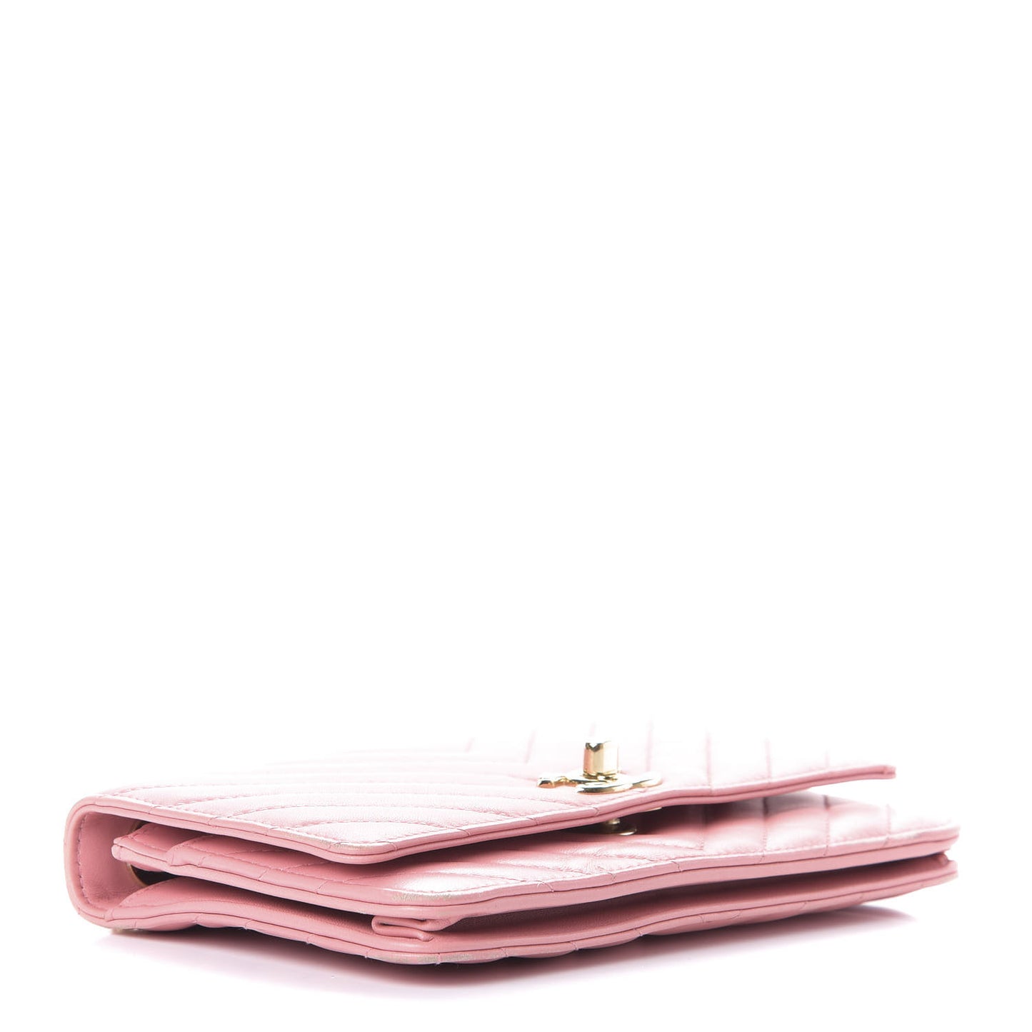 Lambskin Chevron Quilted Trendy CC Wallet On Chain WOC Pink