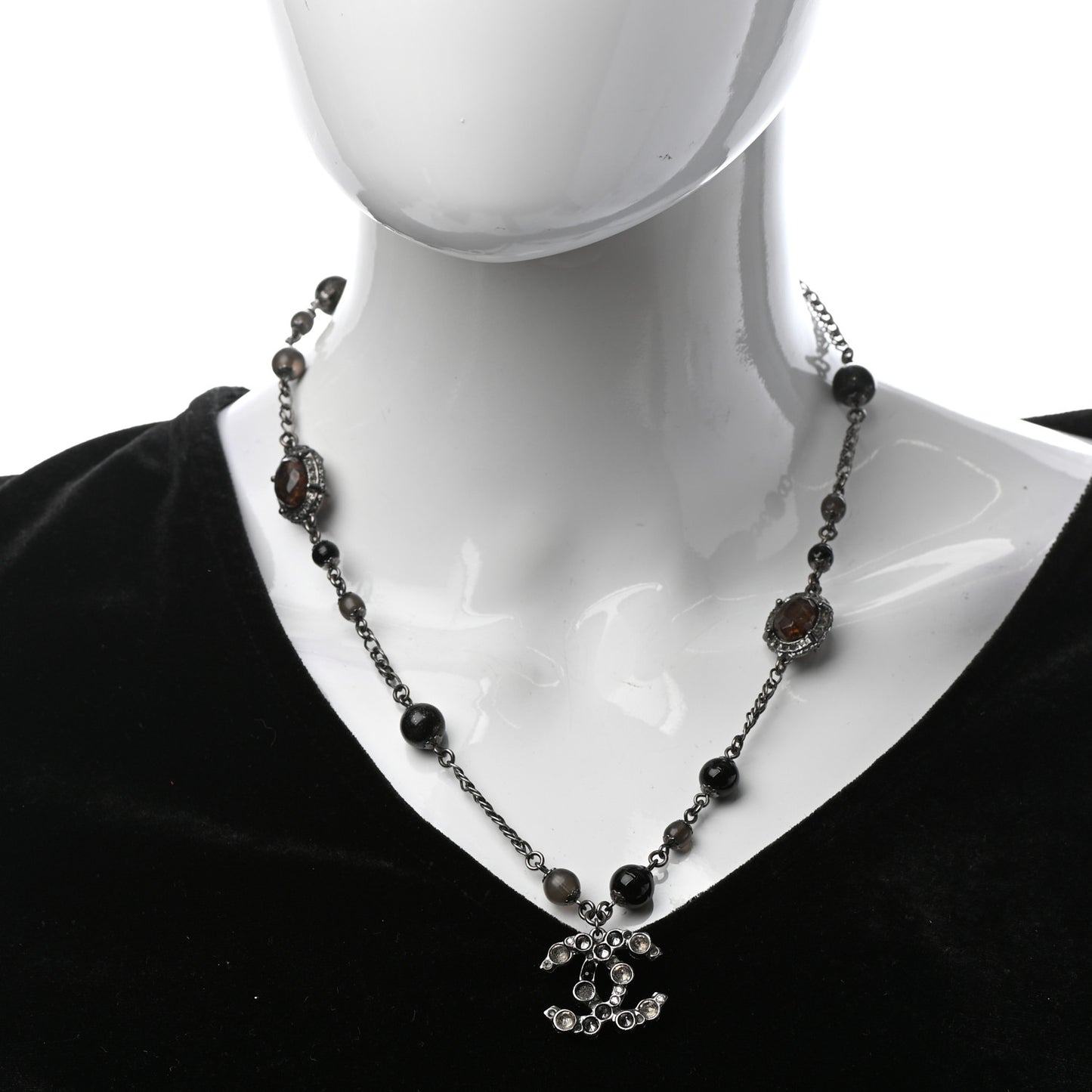 Ruthenium Baroque CC Pendant Necklace Black